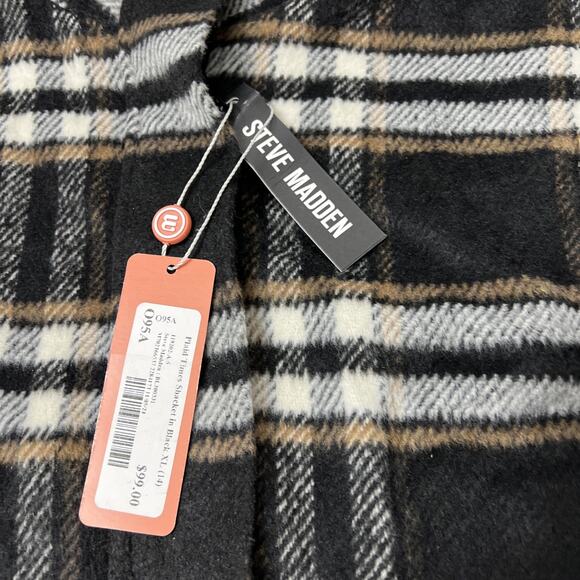 Steve Madden Plaid Times Black Multi Plaid Coat/Shacket Size XL - Picture 6 of 10